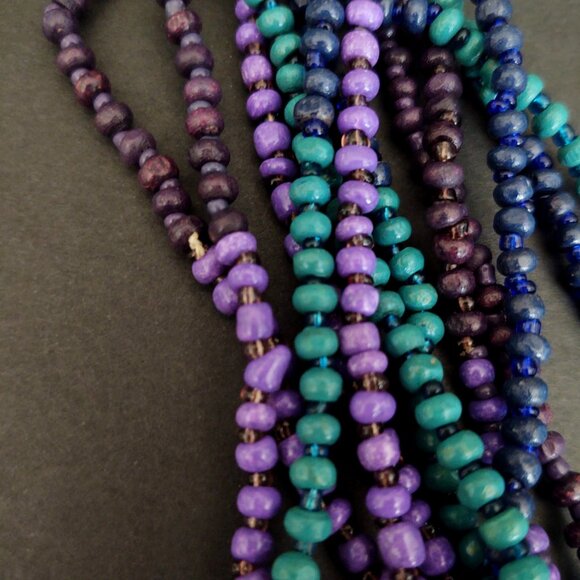 Green, shades of purple and blue layered multi strand beaded necklace - Picture 6 of 13